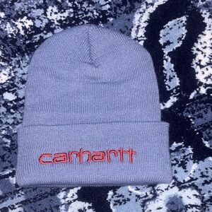 Carhartt Heather Blue Knit Cap with Red Embroidery